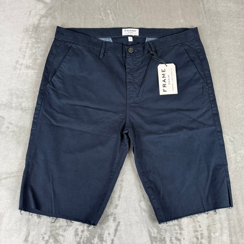 Frame Chino Shorts Mens 36 Navy Blue Distressed Frayed Stretch USA New NWT